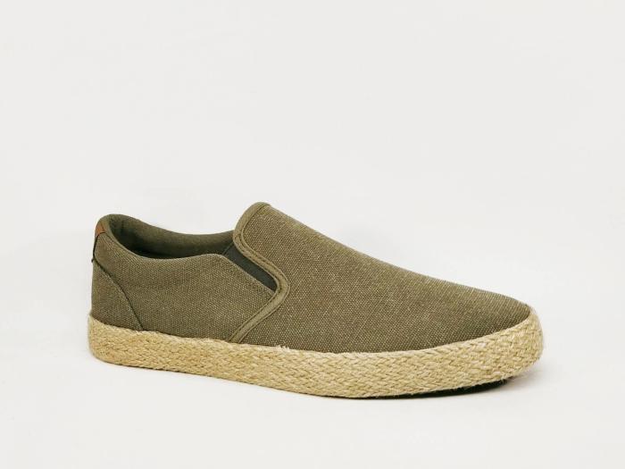 Chaussure homme toile kaki pas cher sans lacets semelle corde TERRE DE MARINS bespa